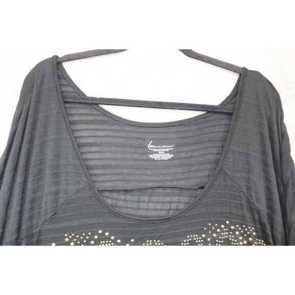 Lane Bryant Semi-Sheer Rhinestone Blouse-Size 26/28-Asymmetrical Hem-Scoop Neck - Picture 3 of 6